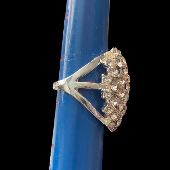 Beautiful Large High Polished Silver & Diamonds Cocktail Ring - Size 7 1/2 - Picture 5 of 10